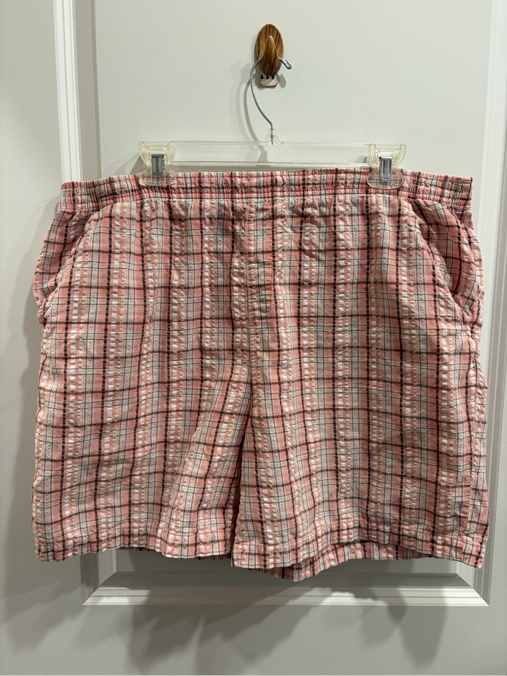 Coral Bay Pink White Gingham Check Plaid Shorts Size XL Pull On Elastic